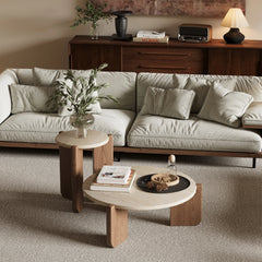 Modern Oak Wood Stone Coffee Table - Elevate Your Living Room Décor hty-2058