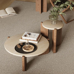 Modern Oak Wood Stone Coffee Table - Elevate Your Living Room Décor hty-2058