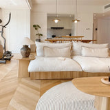 Luxury Pine Wood Sofa with Cotton Linen Cushions for Modern Living Rooms hty-2063