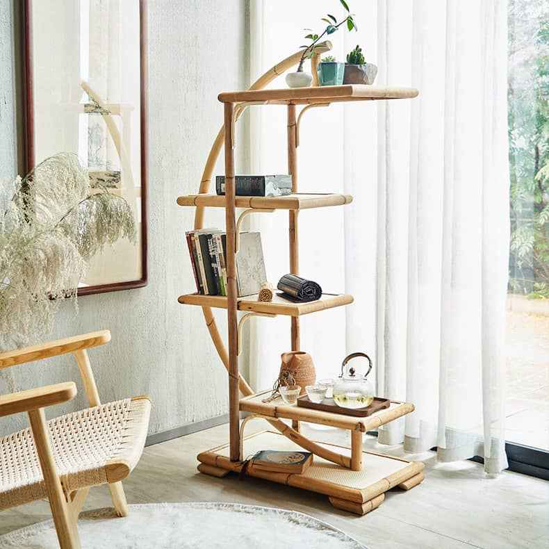 Natural Wood and Rattan Storage Rack for Stylish Home Organization htzm-1506
