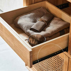 Stylish Natural Ash Wood Cabinet with Elegant Rattan Accents htzm-1507