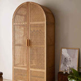 Elegant Ash Wood Cabinet with Rattan Accents - Natural Finish htzm-1511