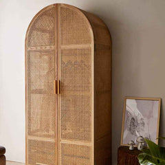 Elegant Ash Wood Cabinet with Rattan Accents - Natural Finish htzm-1511