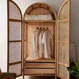 Elegant Ash Wood Cabinet with Rattan Accents - Natural Finish htzm-1511
