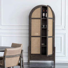 Elegant Black Oak Wood Cabinet with Rattan Accents for Modern Living Rooms htzm-1512