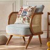 Modern Ash Wood Sofa with Rattan Accents and Cotton Linen Upholstery for Living Room htzm-1522