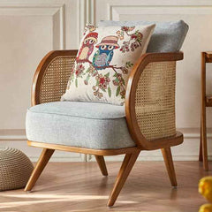 Modern Ash Wood Sofa with Rattan Accents and Cotton Linen Upholstery for Living Room htzm-1522