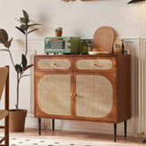 Stylish Brown Ash Wood Cabinet with Elegant Rattan Accents htzm-1529