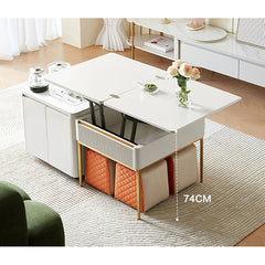 Modern Rectangular Lift-Top Coffee Table Set with Storage & 4 Ottomans - 2 Pieces Design hx-1576