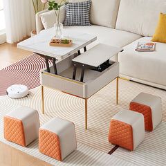 Modern Rectangular Lift-Top Coffee Table Set with Storage & 4 Ottomans - 2 Pieces Design hx-1576