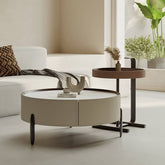 Solid Wood Coffee Table with Sintered Stone Top and Faux Leather Accents hxj-2703