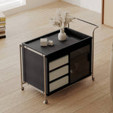 Sleek Stainless Steel Cart with Tempered Glass Shelves and Faux Leather Accents hxj-2706