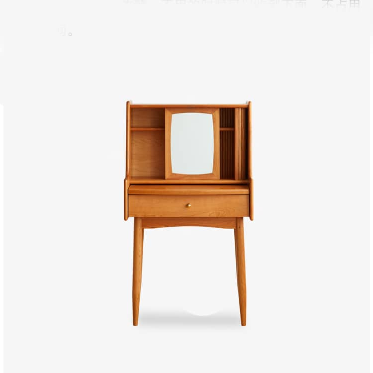 Elegant Cherry Wood Makeup Vanity with Copper Accents & Glass Top hykmq-752