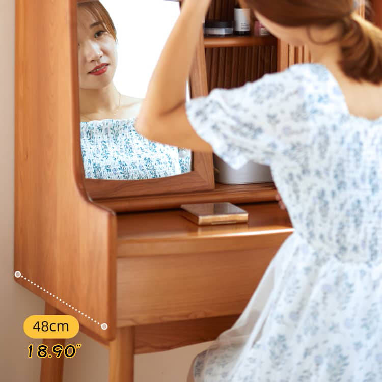 Elegant Cherry Wood Makeup Vanity with Copper Accents & Glass Top hykmq-752 Elegant Cherry Wood Makeup Vanity with Copper Accents & Glass Top hykmq-752