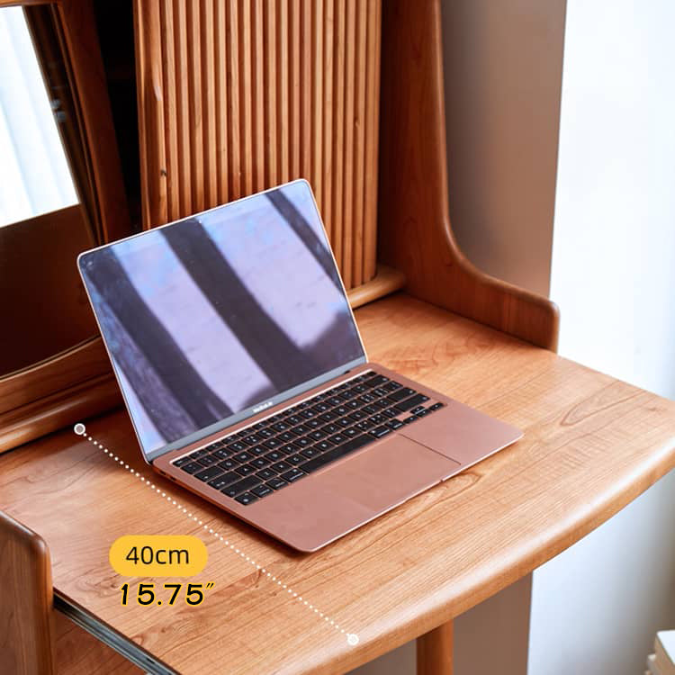 Elegant Cherry Wood Makeup Vanity with Copper Accents & Glass Top hykmq-752 Elegant Cherry Wood Makeup Vanity with Copper Accents & Glass Top hykmq-752