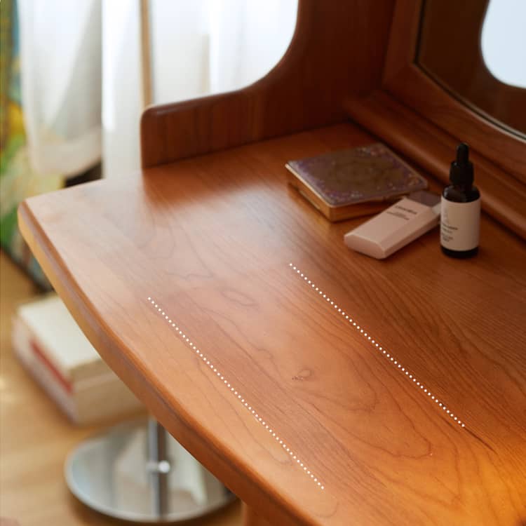 Elegant Cherry Wood Makeup Vanity with Copper Accents & Glass Top hykmq-752 Elegant Cherry Wood Makeup Vanity with Copper Accents & Glass Top hykmq-752