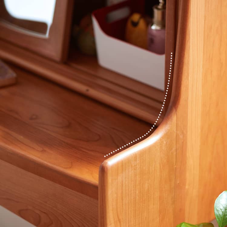 Elegant Cherry Wood Makeup Vanity with Copper Accents & Glass Top hykmq-752 Elegant Cherry Wood Makeup Vanity with Copper Accents & Glass Top hykmq-752