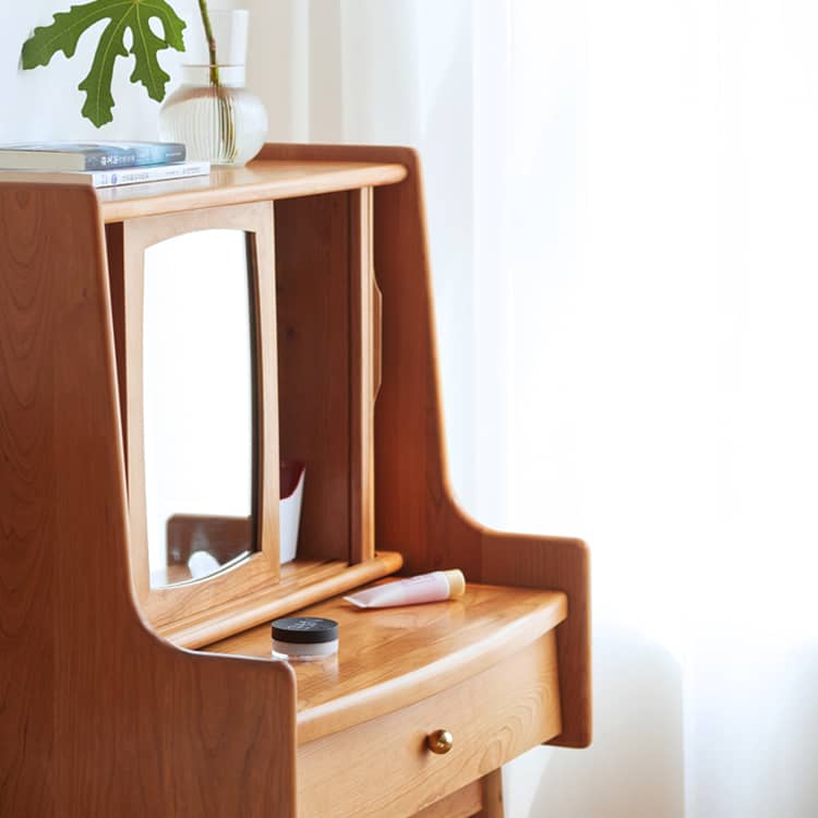 Elegant Cherry Wood Makeup Vanity with Copper Accents & Glass Top hykmq-752 Elegant Cherry Wood Makeup Vanity with Copper Accents & Glass Top hykmq-752