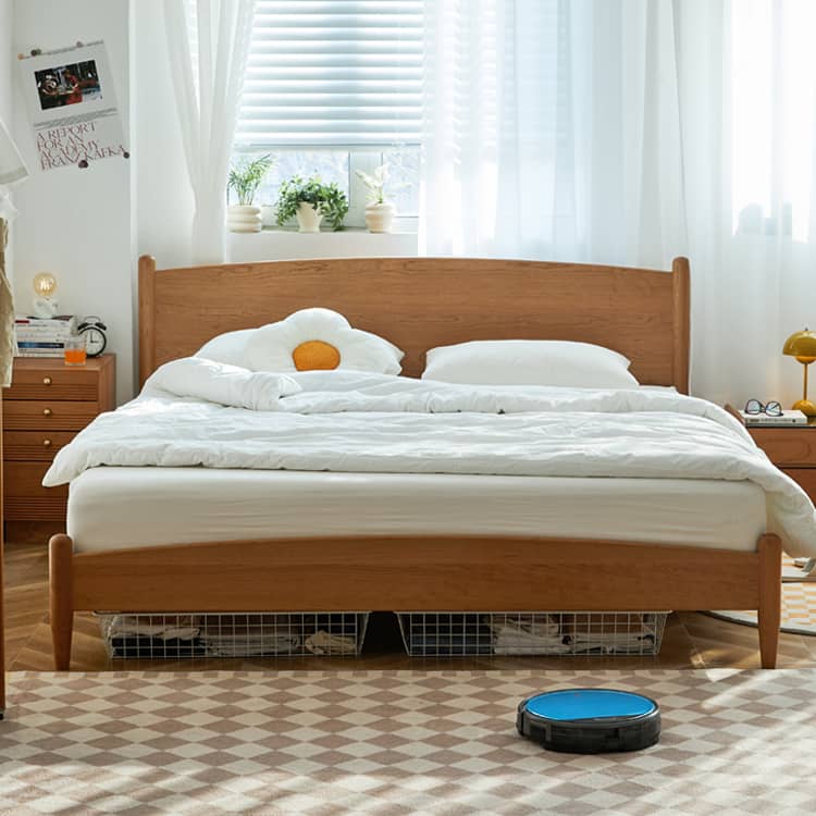 Modern Queen Cherry Wood Bed in Natural Wood Color Durable Cal King Design for Your Room hykmq-771 Modern Queen Cherry Wood Bed in Natural Wood Color Durable Cal King Design for Your Room hykmq-771