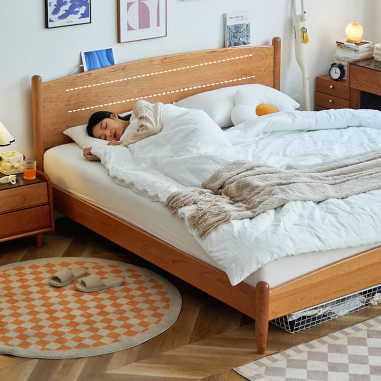 Modern Queen Cherry Wood Bed in Natural Wood Color Durable Cal King Design for Your Room hykmq-771 Modern Queen Cherry Wood Bed in Natural Wood Color Durable Cal King Design for Your Room hykmq-771