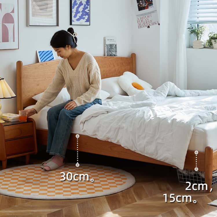 Modern Queen Cherry Wood Bed in Natural Wood Color Durable Cal King Design for Your Room hykmq-771 Modern Queen Cherry Wood Bed in Natural Wood Color Durable Cal King Design for Your Room hykmq-771