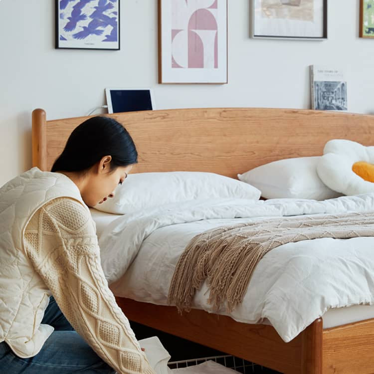 Modern Queen Cherry Wood Bed in Natural Wood Color Durable Cal King Design for Your Room hykmq-771 Modern Queen Cherry Wood Bed in Natural Wood Color Durable Cal King Design for Your Room hykmq-771