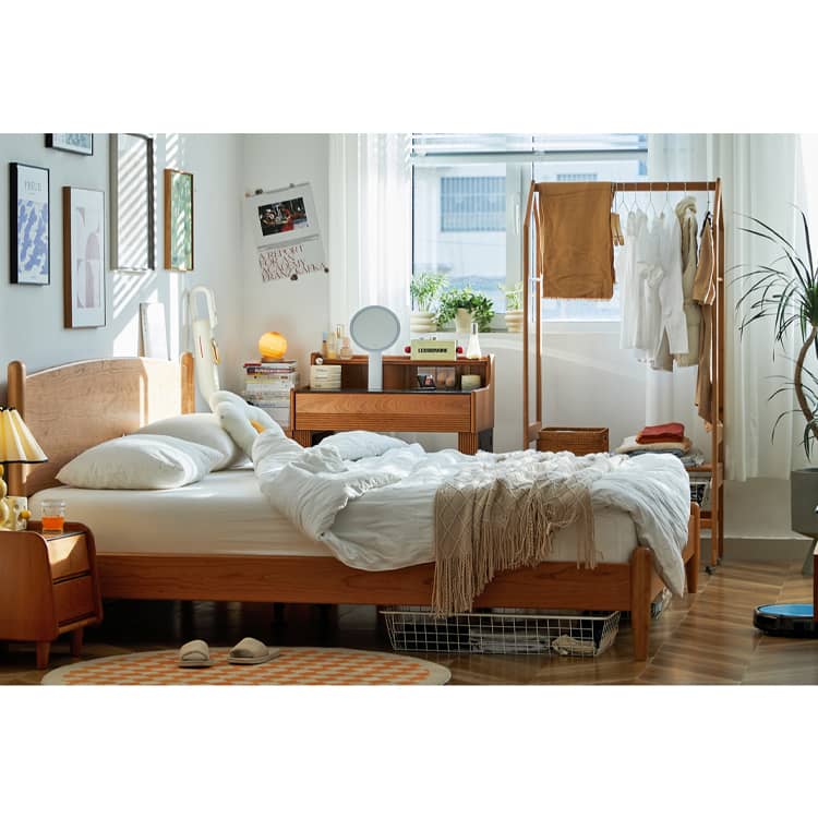 Modern Queen Cherry Wood Bed in Natural Wood Color Durable Cal King Design for Your Room hykmq-771 Modern Queen Cherry Wood Bed in Natural Wood Color Durable Cal King Design for Your Room hykmq-771