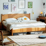 Modern Queen Cherry Wood Bed in Natural Wood Color Durable Cal King Design for Your Room hykmq-771