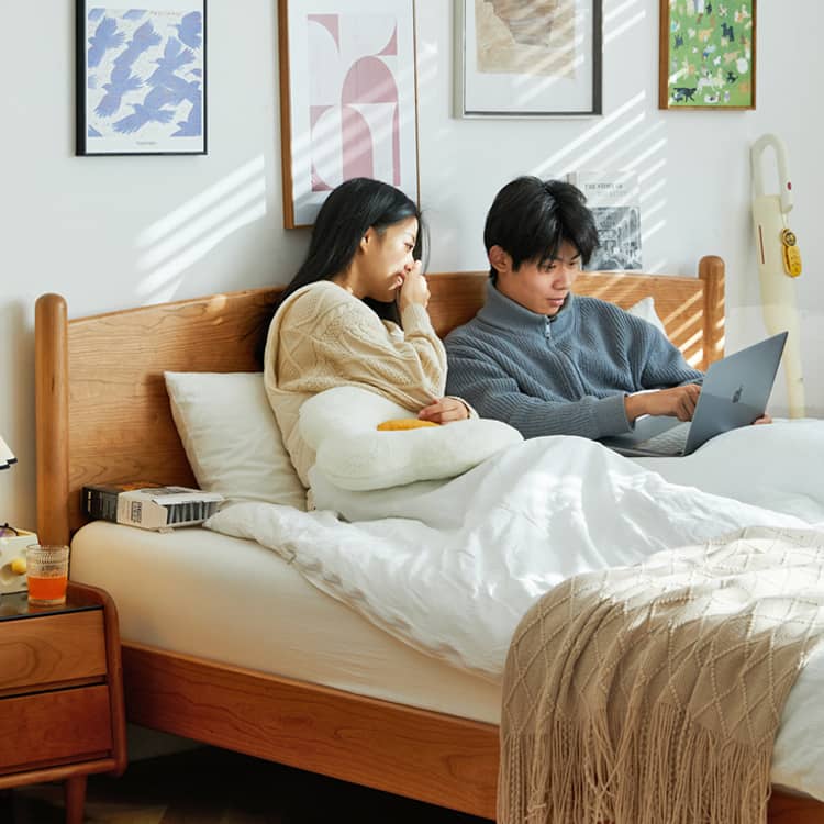 Modern Queen Cherry Wood Bed in Natural Wood Color Durable Cal King Design for Your Room hykmq-771 Modern Queen Cherry Wood Bed in Natural Wood Color Durable Cal King Design for Your Room hykmq-771