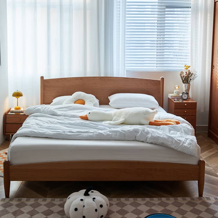 Modern Queen Cherry Wood Bed in Natural Wood Color Durable Cal King Design for Your Room hykmq-771 Modern Queen Cherry Wood Bed in Natural Wood Color Durable Cal King Design for Your Room hykmq-771