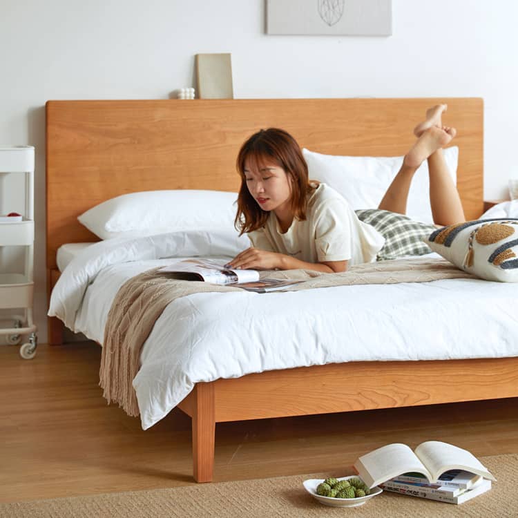 Modern Cherry Wood California King Size Bed – Durable Design with Beech Wood Frame Queen Size hykmq-772 Modern Cherry Wood California King Size Bed – Durable Design with Beech Wood Frame Queen Size hykmq-772