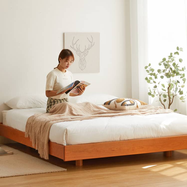 Modern Queen Size Cherry Wood Bed Frame - Natural Wood Finish California King Size Bed for Bedroom hykmq-773 Modern Queen Size Cherry Wood Bed Frame - Natural Wood Finish California King Size Bed for Bedroom hykmq-773