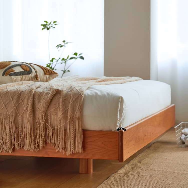 Modern Queen Size Cherry Wood Bed Frame - Natural Wood Finish California King Size Bed for Bedroom hykmq-773 Modern Queen Size Cherry Wood Bed Frame - Natural Wood Finish California King Size Bed for Bedroom hykmq-773