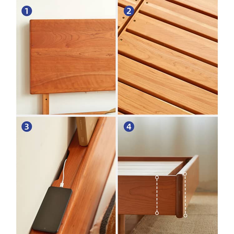 Modern Queen Size Cherry Wood Bed Frame - Natural Wood Finish California King Size Bed for Bedroom hykmq-773 Modern Queen Size Cherry Wood Bed Frame - Natural Wood Finish California King Size Bed for Bedroom hykmq-773