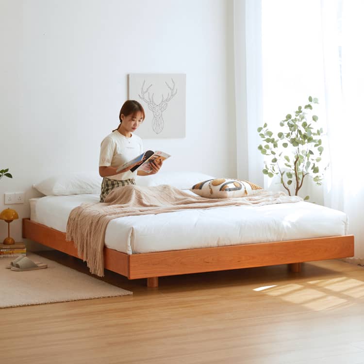 Modern Queen Size Cherry Wood Bed Frame - Natural Wood Finish California King Size Bed for Bedroom hykmq-773 Modern Queen Size Cherry Wood Bed Frame - Natural Wood Finish California King Size Bed for Bedroom hykmq-773