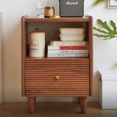 Elegant Brown Black Walnut Nightstand with Copper Accents - Stylish Storage Solution hykmq-778