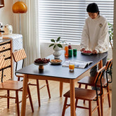 Rectangular Cherry Wood Dining Table with Marble Top for 6 Seaters hykmq-787