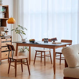 Rectangular Cherry Wood Dining Table with Marble Top for 6 Seaters hykmq-787