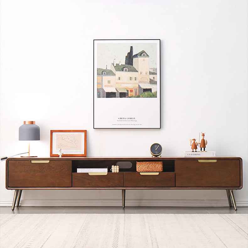 Elegant Brown Cherry Wood TV Cabinet - Timeless Design for Any Living Room hym-1533