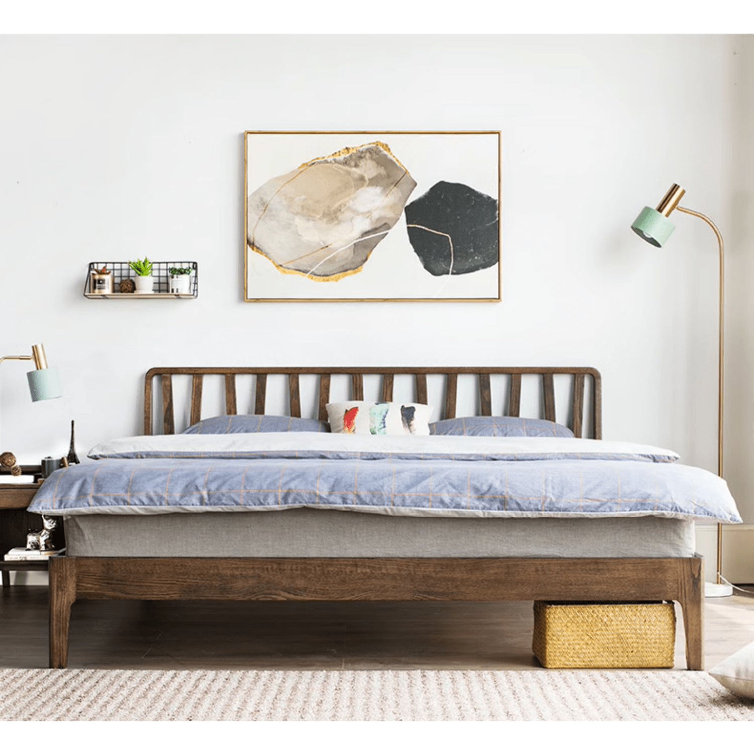 Elegant Bed Frame in Luxurious Brown Natural Beech and Pine Wood Finish hym-470 Elegant Bed Frame in Luxurious Brown Natural Beech and Pine Wood Finish hym-470