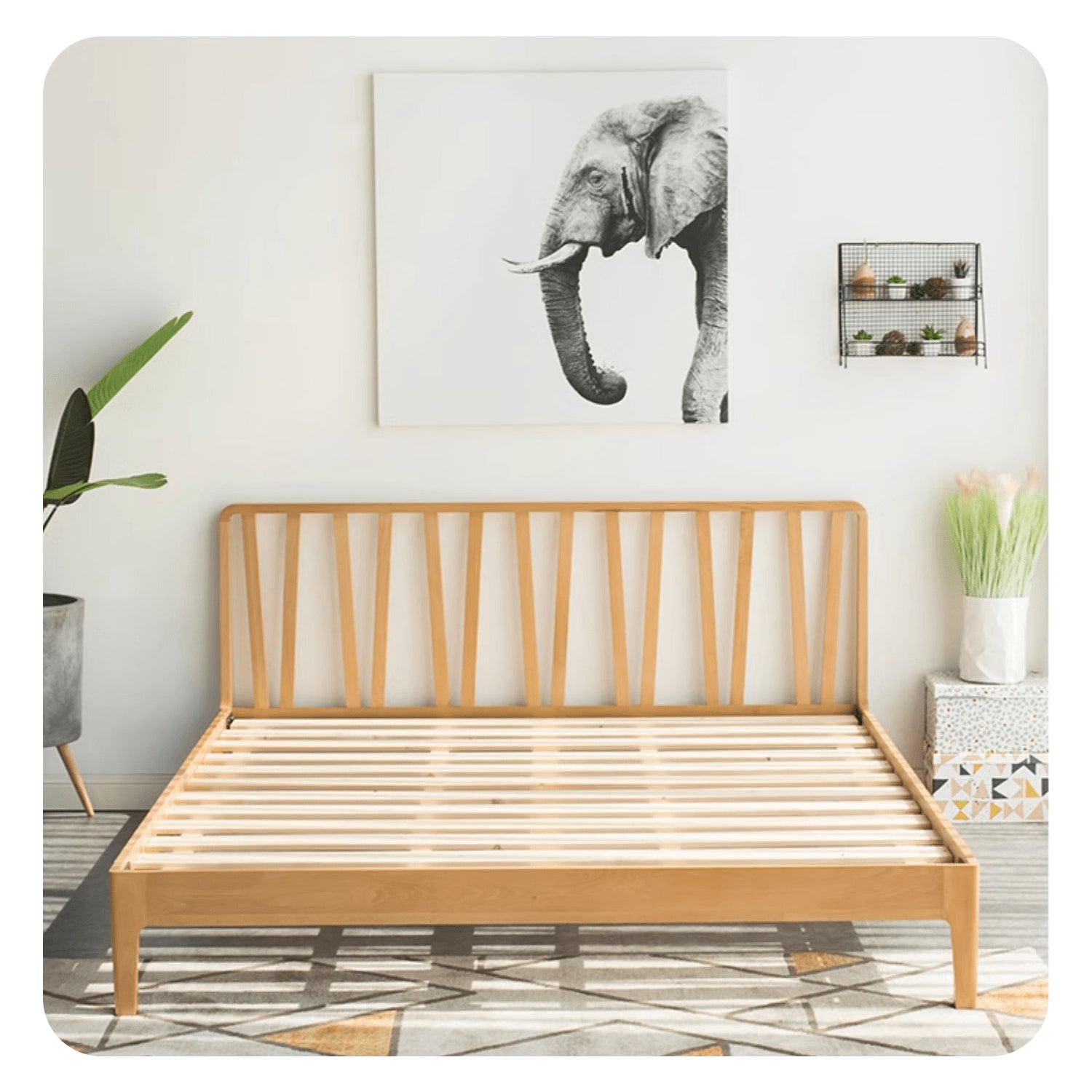 Elegant Bed Frame in Luxurious Brown Natural Beech and Pine Wood Finish hym-470 Elegant Bed Frame in Luxurious Brown Natural Beech and Pine Wood Finish hym-470