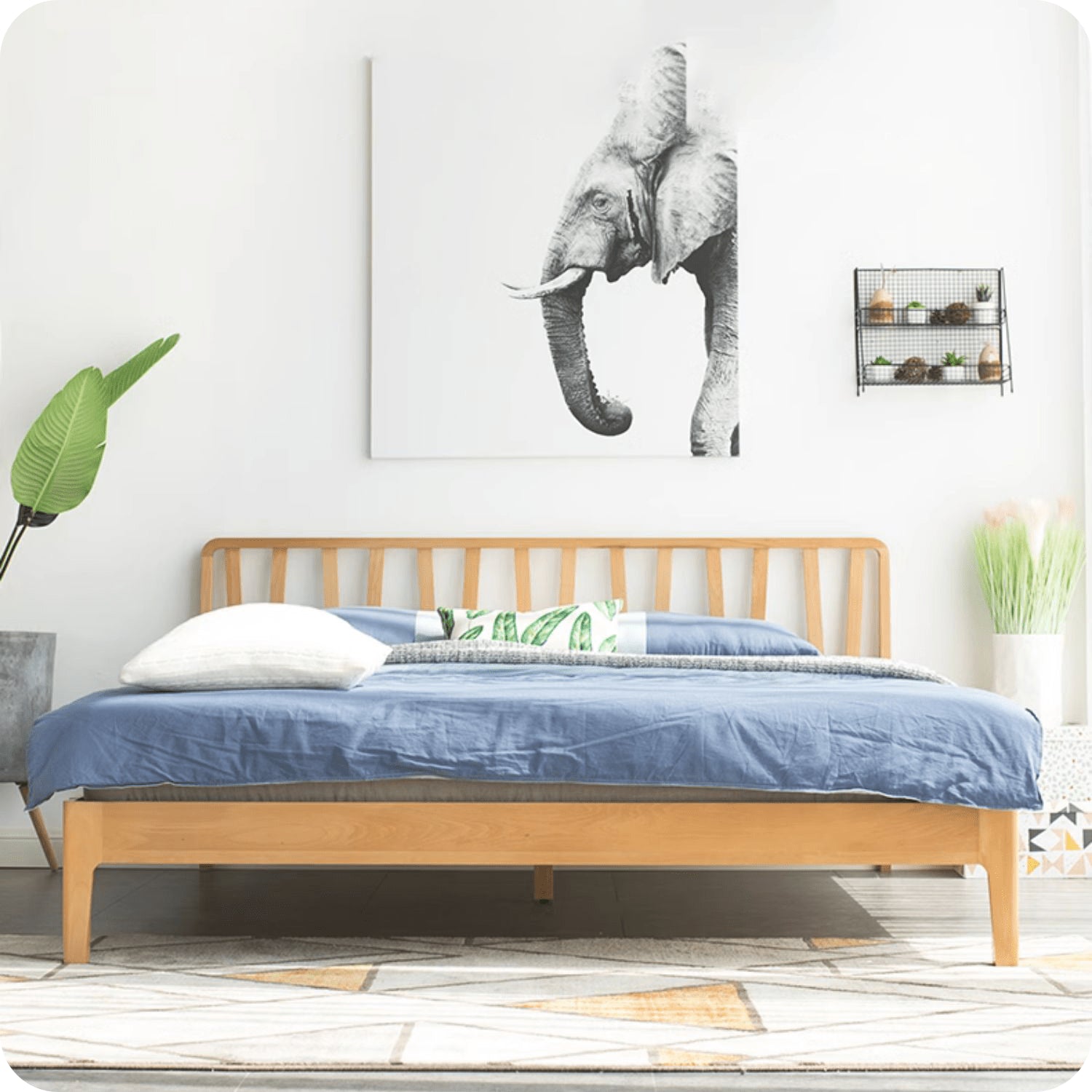 Elegant Bed Frame in Luxurious Brown Natural Beech and Pine Wood Finish hym-470 Elegant Bed Frame in Luxurious Brown Natural Beech and Pine Wood Finish hym-470