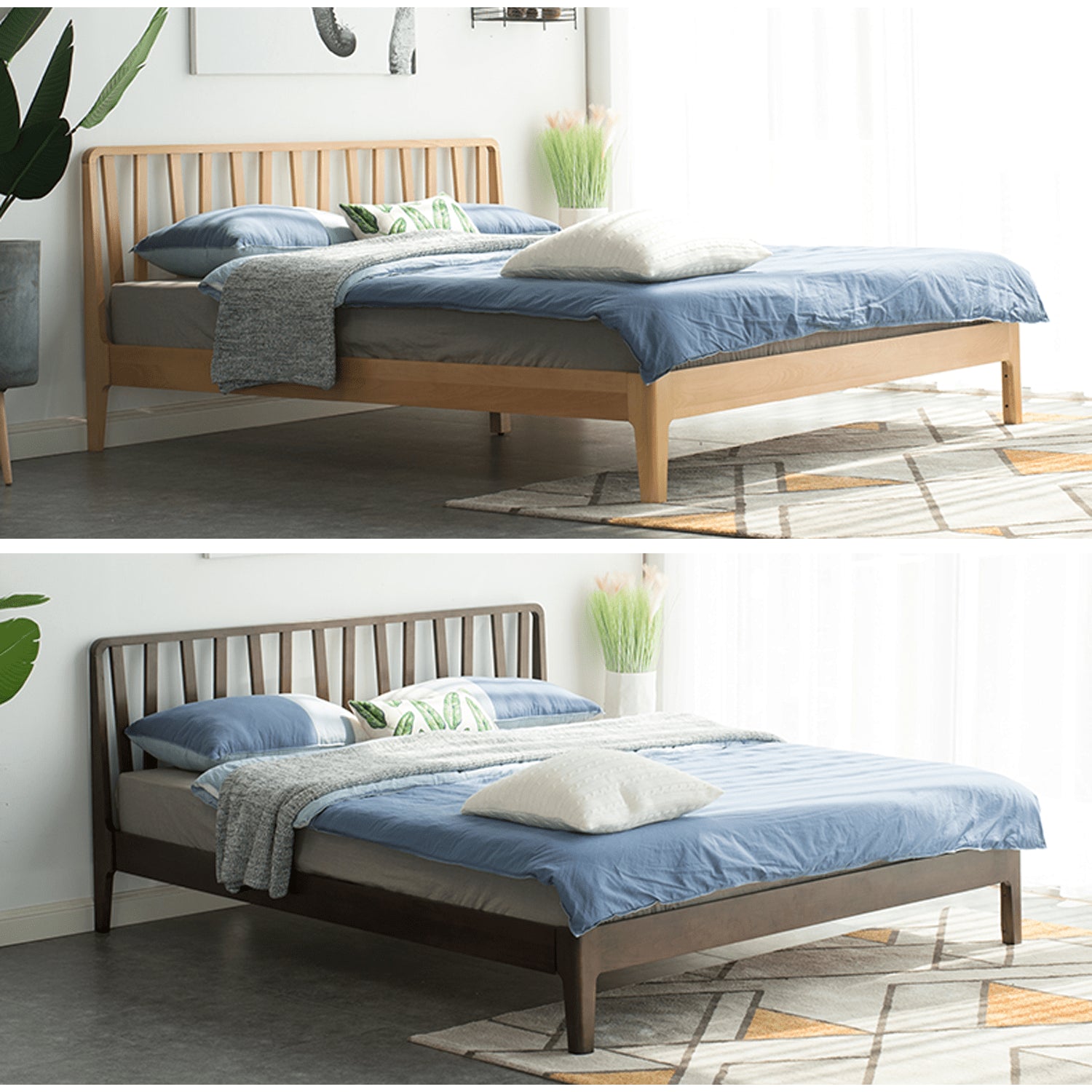 Elegant Bed Frame in Luxurious Brown Natural Beech and Pine Wood Finish hym-470 Elegant Bed Frame in Luxurious Brown Natural Beech and Pine Wood Finish hym-470