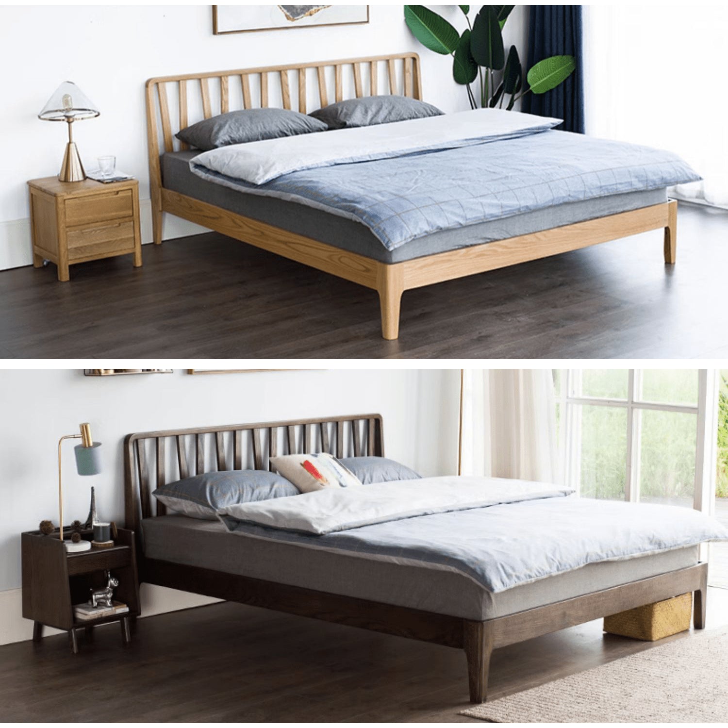 Elegant Bed Frame in Luxurious Brown Natural Beech and Pine Wood Finish hym-470 Elegant Bed Frame in Luxurious Brown Natural Beech and Pine Wood Finish hym-470