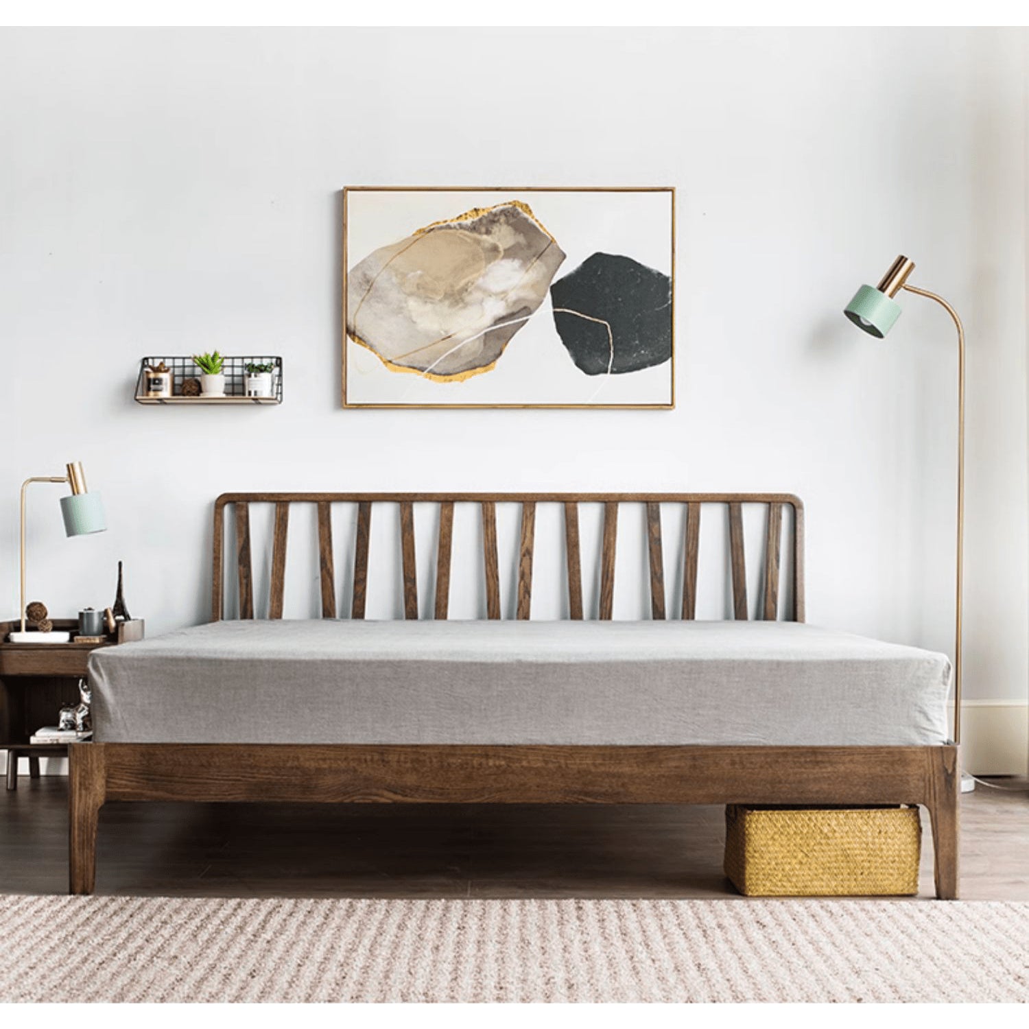 Elegant Bed Frame in Luxurious Brown Natural Beech and Pine Wood Finish hym-470 Elegant Bed Frame in Luxurious Brown Natural Beech and Pine Wood Finish hym-470