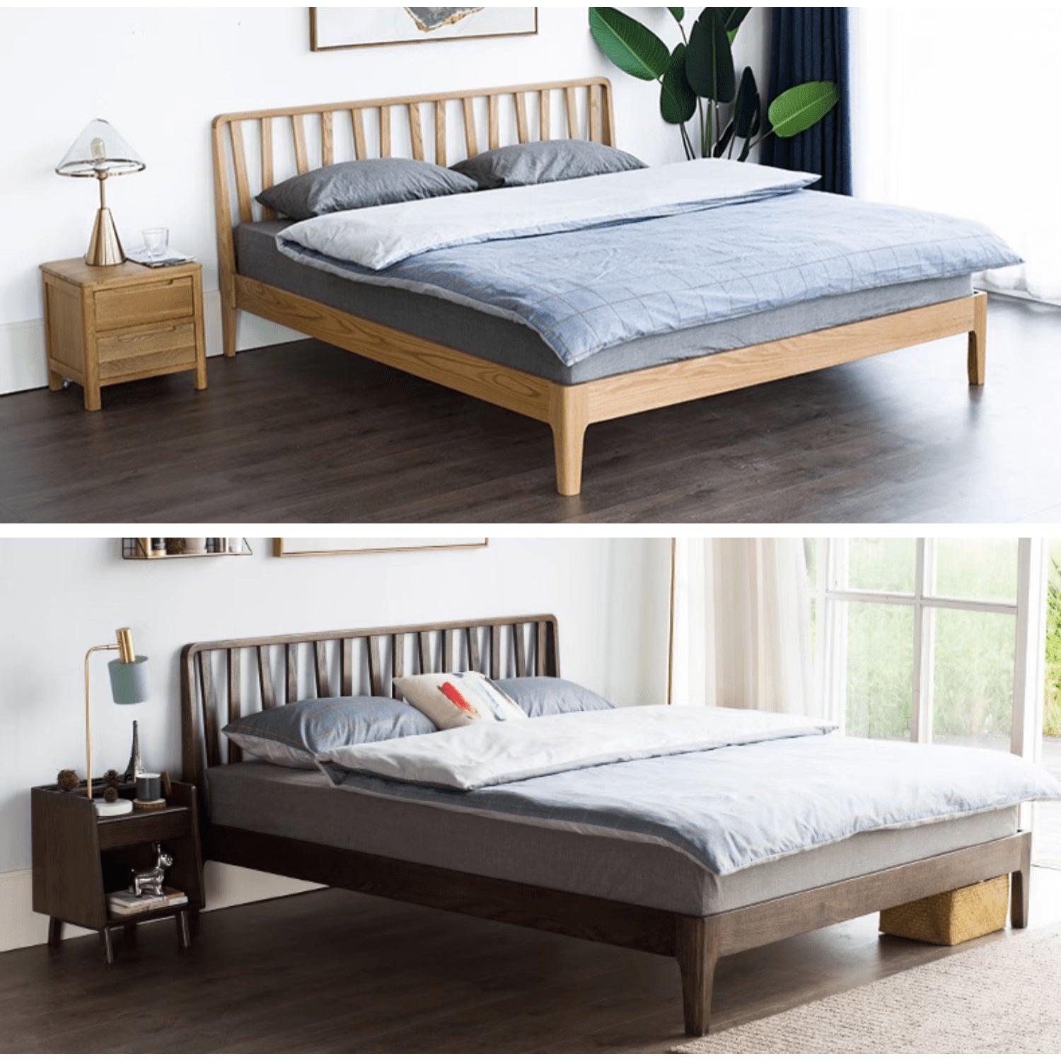 Elegant Bed Frame in Luxurious Brown Natural Beech and Pine Wood Finish hym-470 Elegant Bed Frame in Luxurious Brown Natural Beech and Pine Wood Finish hym-470