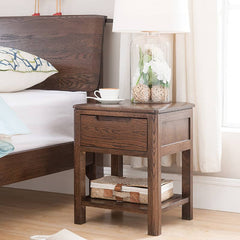 Stylish Brown Oak Nightstand – Natural Wood Finish with Tung Oil hym-472