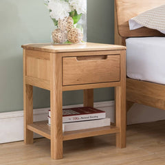 Stylish Brown Oak Nightstand – Natural Wood Finish with Tung Oil hym-472