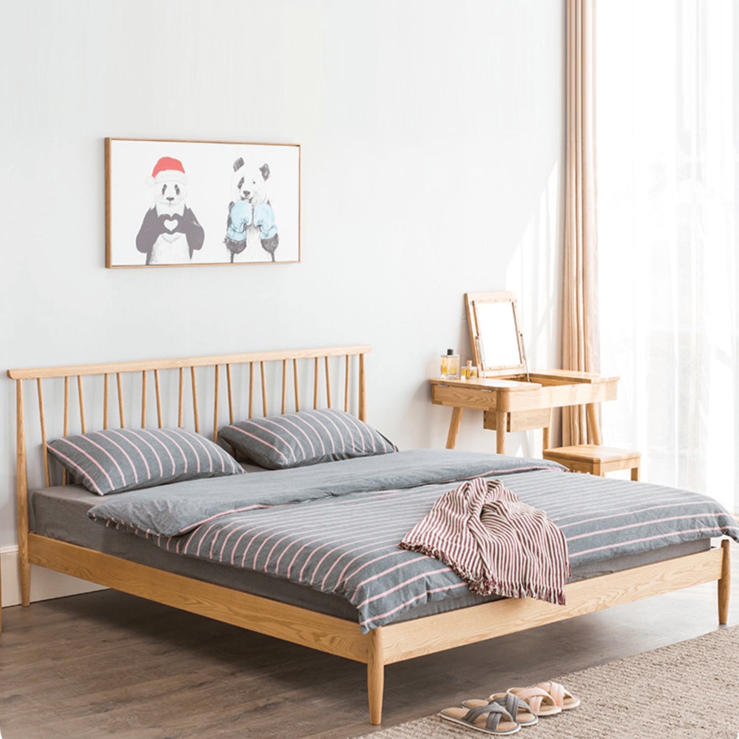 Stylish Brown Oak and Pine Natural Wood Bed for a Timeless Bedroom Look hym-474 Stylish Brown Oak and Pine Natural Wood Bed for a Timeless Bedroom Look hym-474