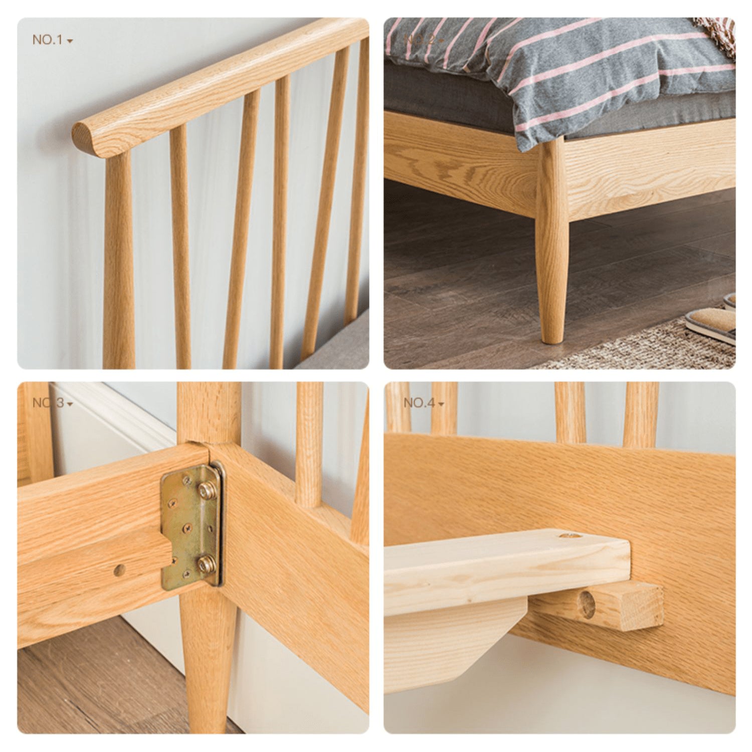 Stylish Brown Oak and Pine Natural Wood Bed for a Timeless Bedroom Look hym-474 Stylish Brown Oak and Pine Natural Wood Bed for a Timeless Bedroom Look hym-474